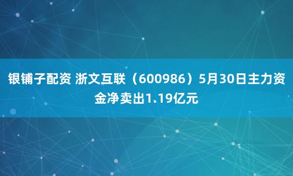银铺子配资 浙文互联（600986）5月30日主力资金净卖出1.19亿元