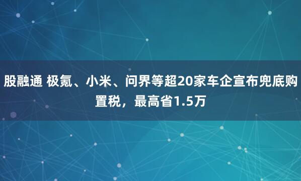 股融通 极氪、小米、问界等超20家车企宣布兜底购置税，最高省1.5万