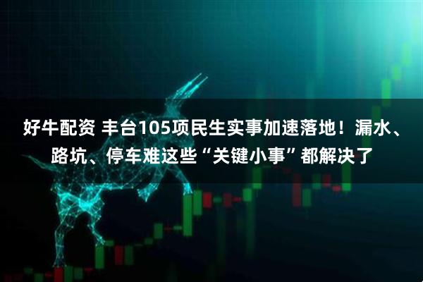 好牛配资 丰台105项民生实事加速落地！漏水、路坑、停车难这些“关键小事”都解决了